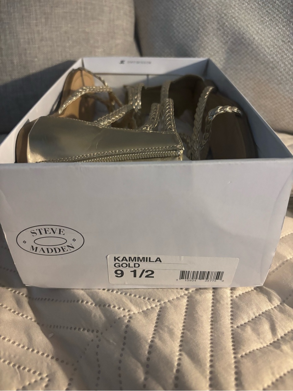Steve Madden Kammila Metallic Gold Braided-Strap Heels